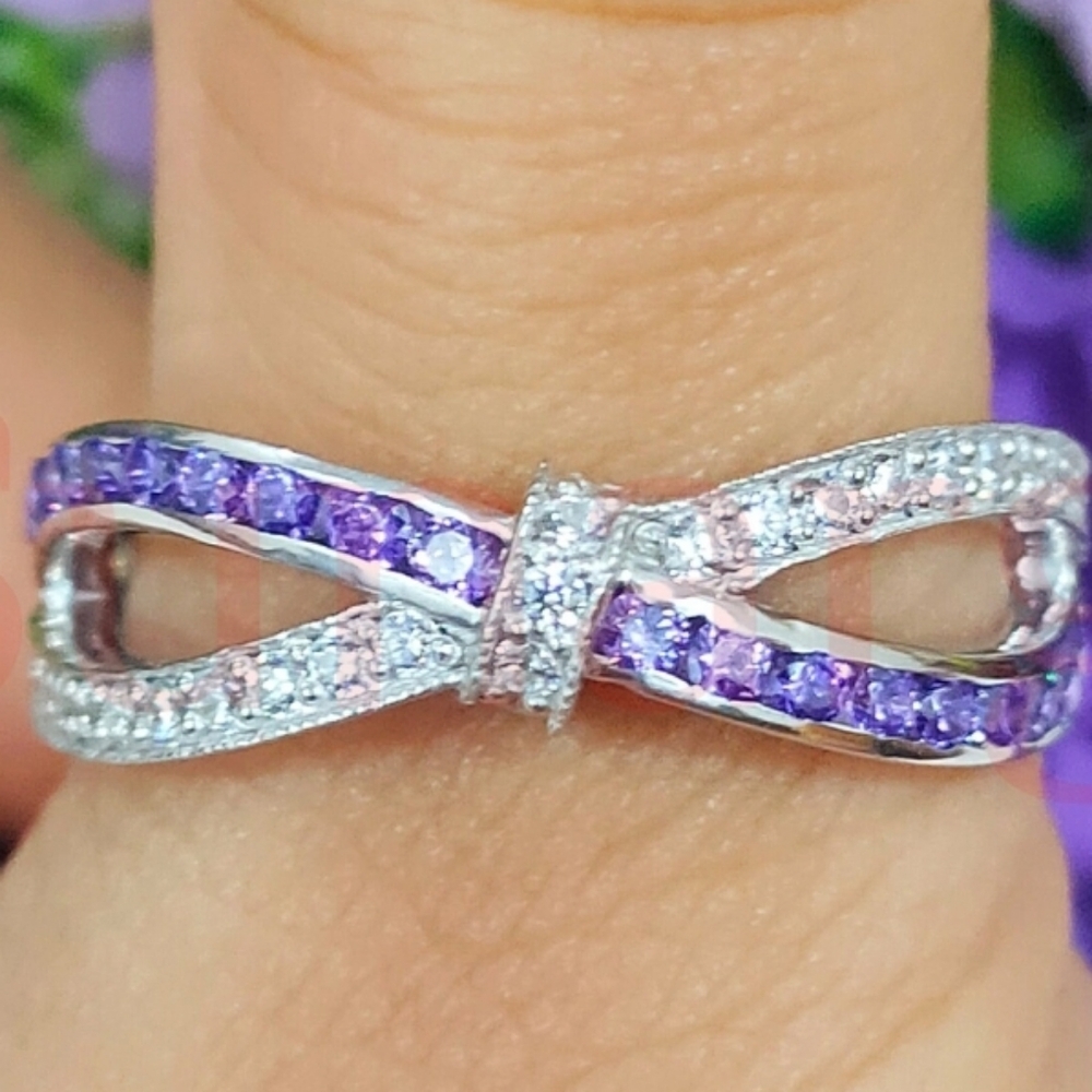 New No Tags Purple and S925 Silver Women's Love Knot Crossover  Size 6, 7 New